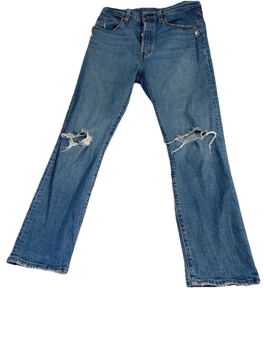 Levis 501 Jeans Mens 30 x 30 Blue Denim Button Fly Distressed Straight Original